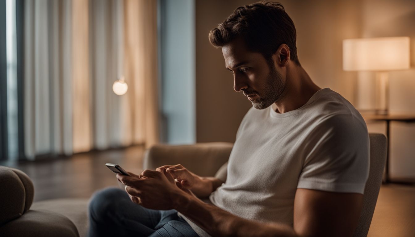 Persona usando app de rastreo de teléfono con énfasis en precisión y privacidad.