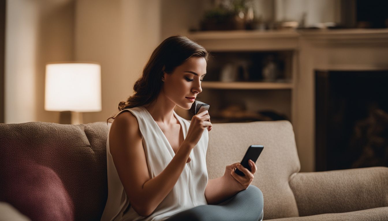 Mujer busca su teléfono perdido usando la app de Google.