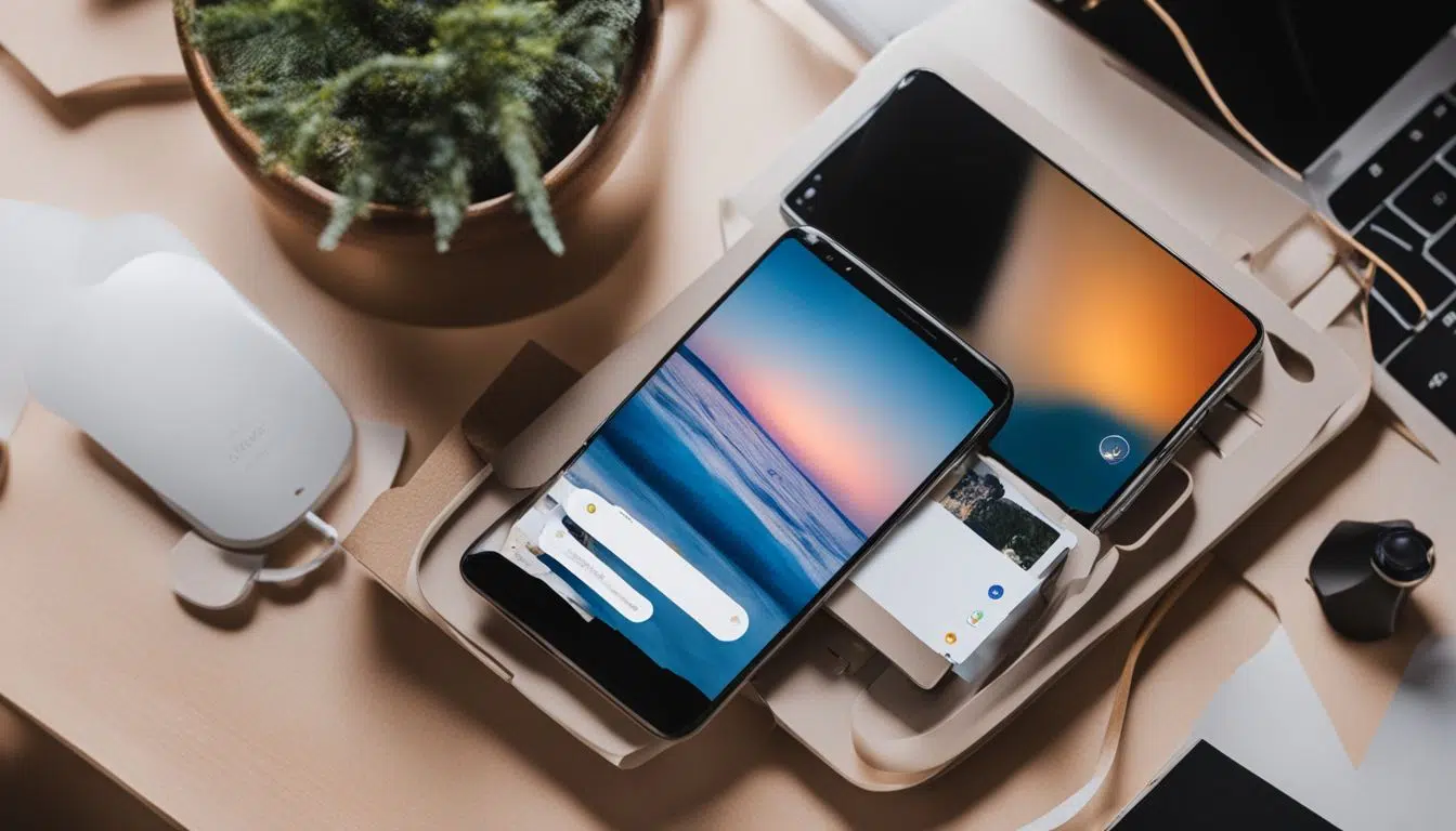 Transferencia inalámbrica de fotos entre teléfono y computadora mediante una aplicación de almacenamiento en la nube.