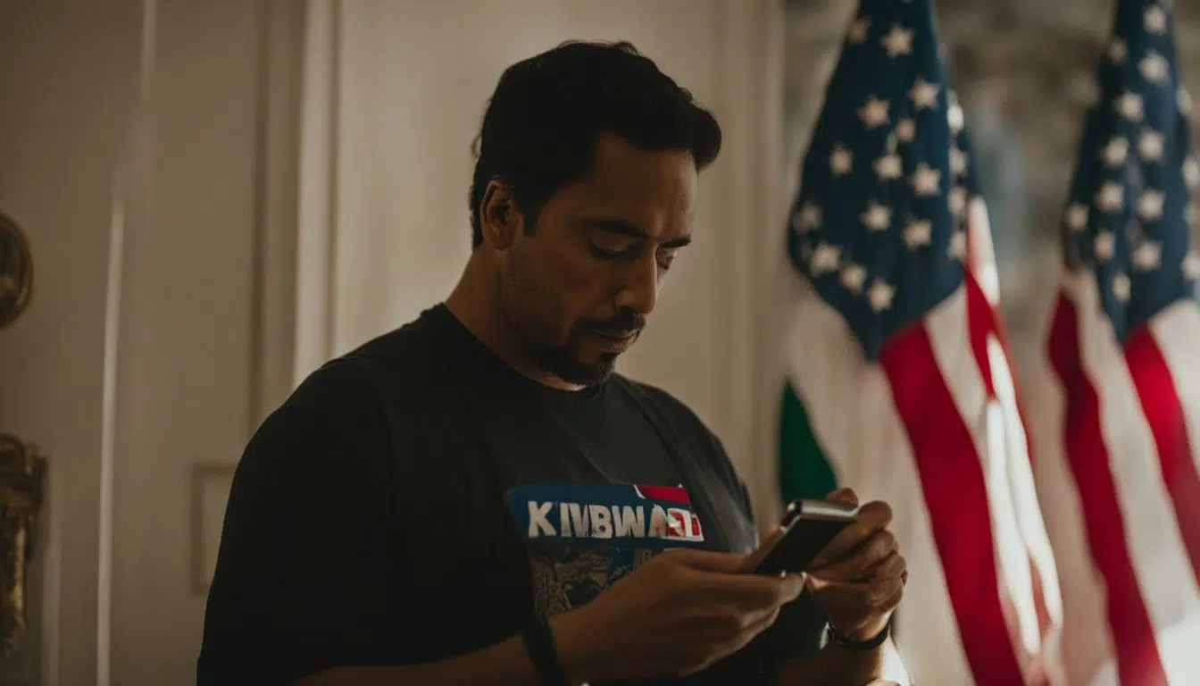 Persona marcando un número en un cuarto con banderas mexicanas y americanas.